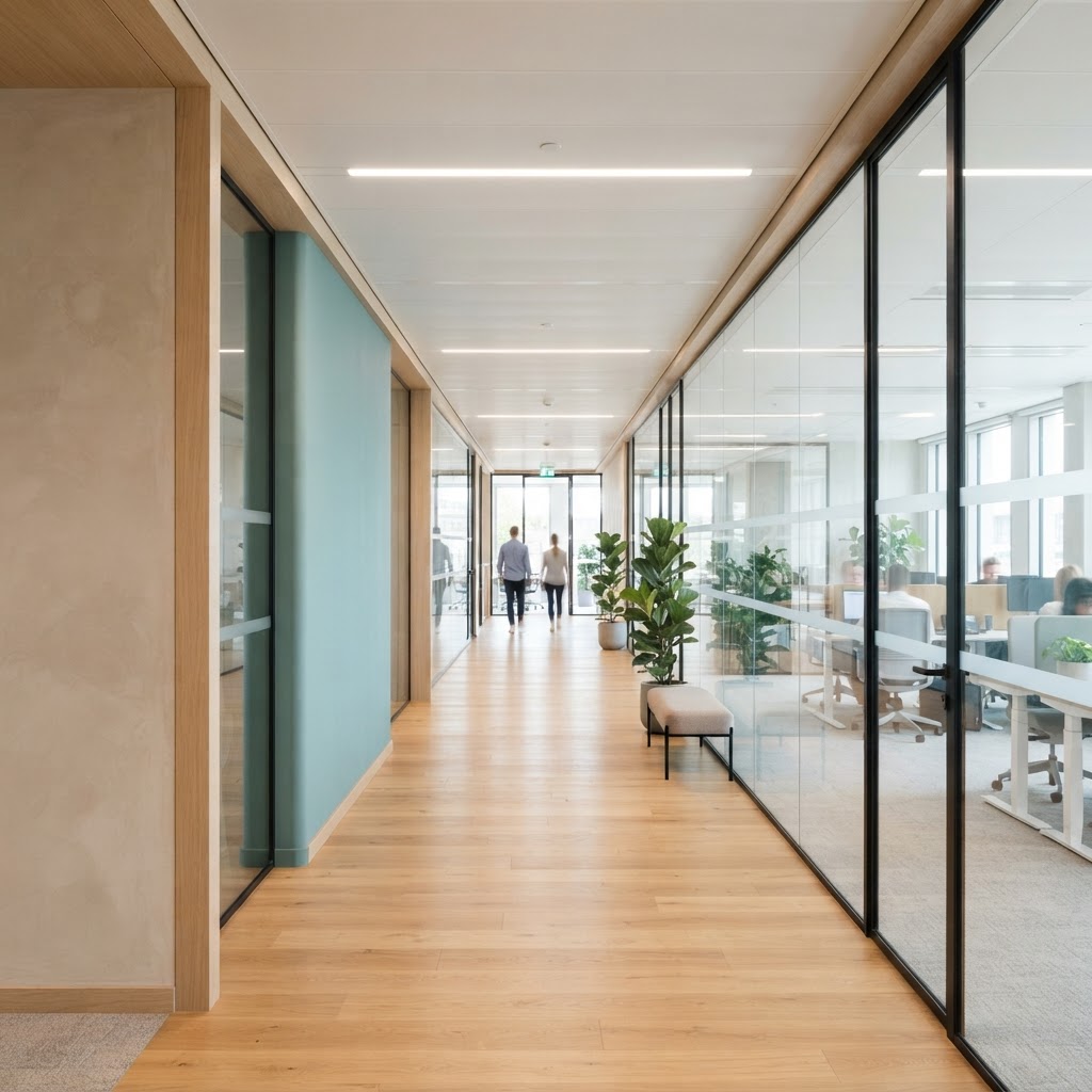 Modern light-filled office interior corridor