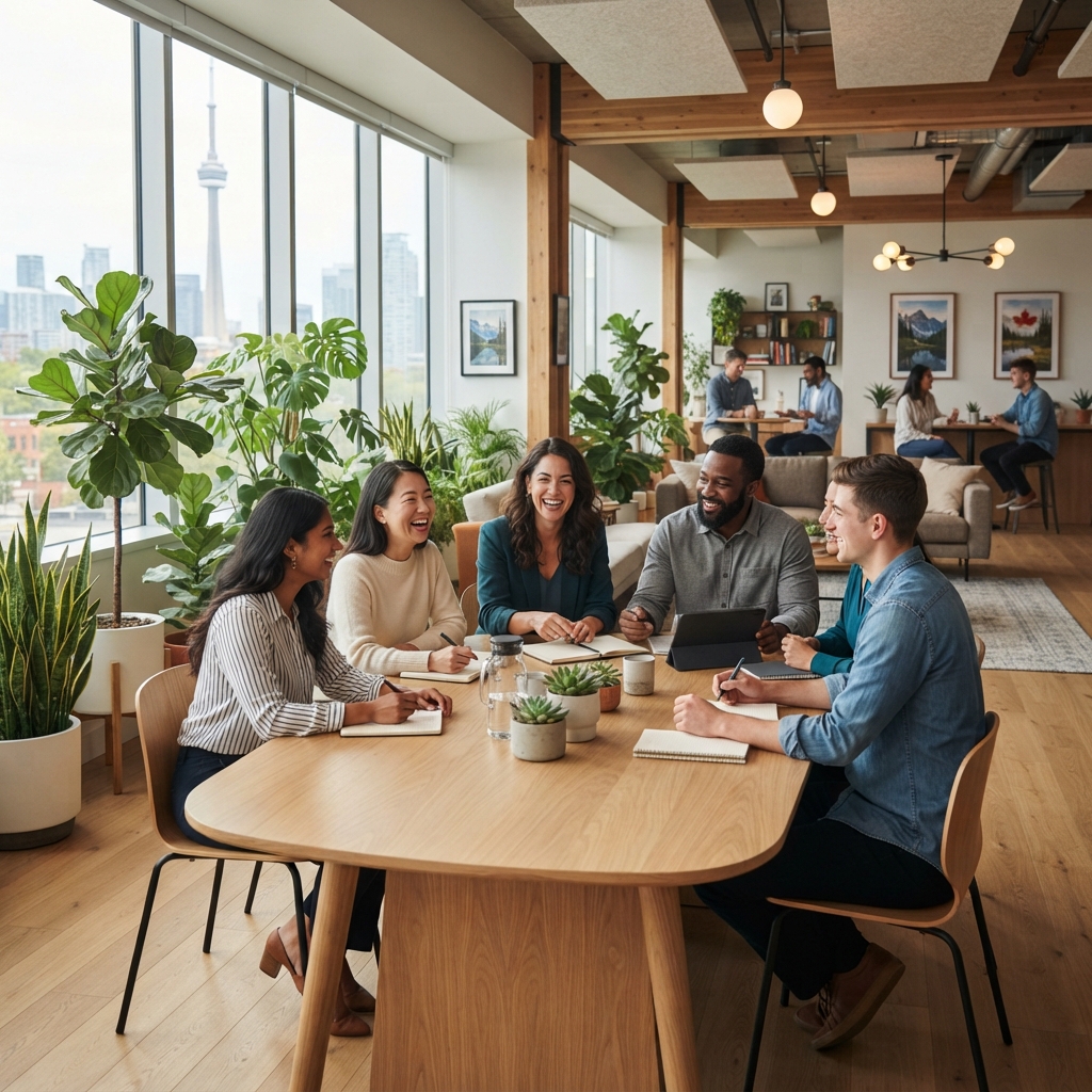 Modern diverse team working together in a bright office