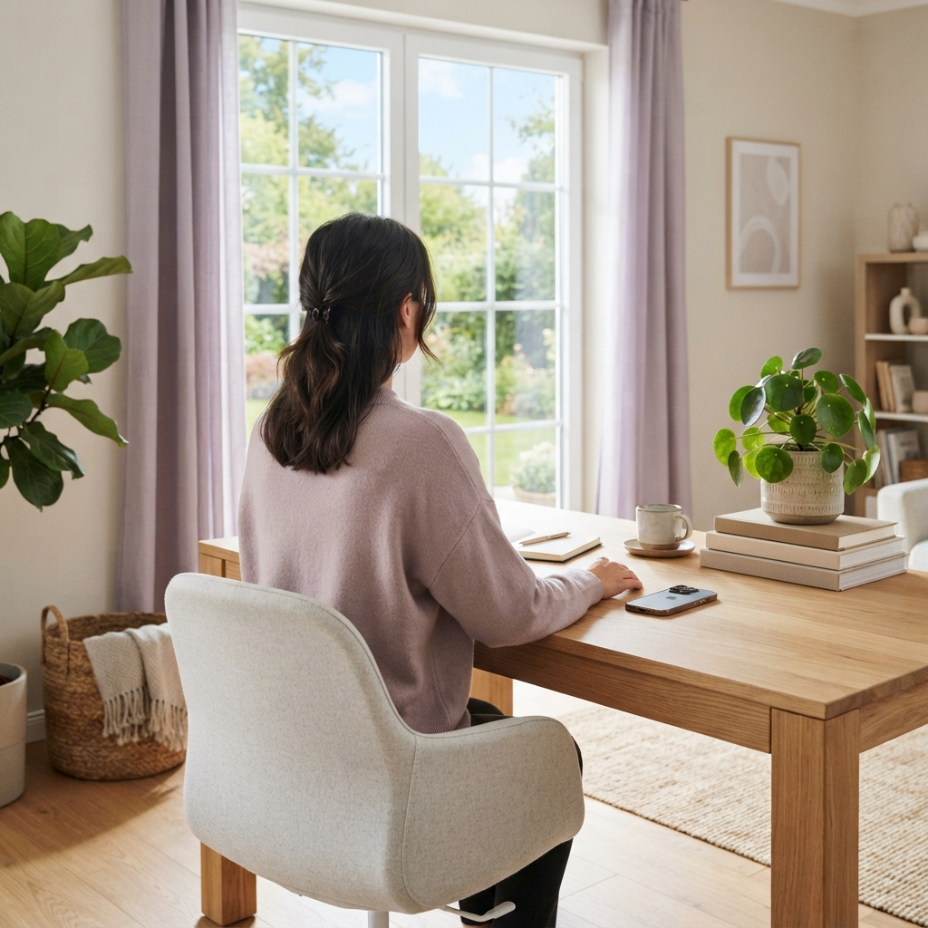 Employee in a peaceful home office setting