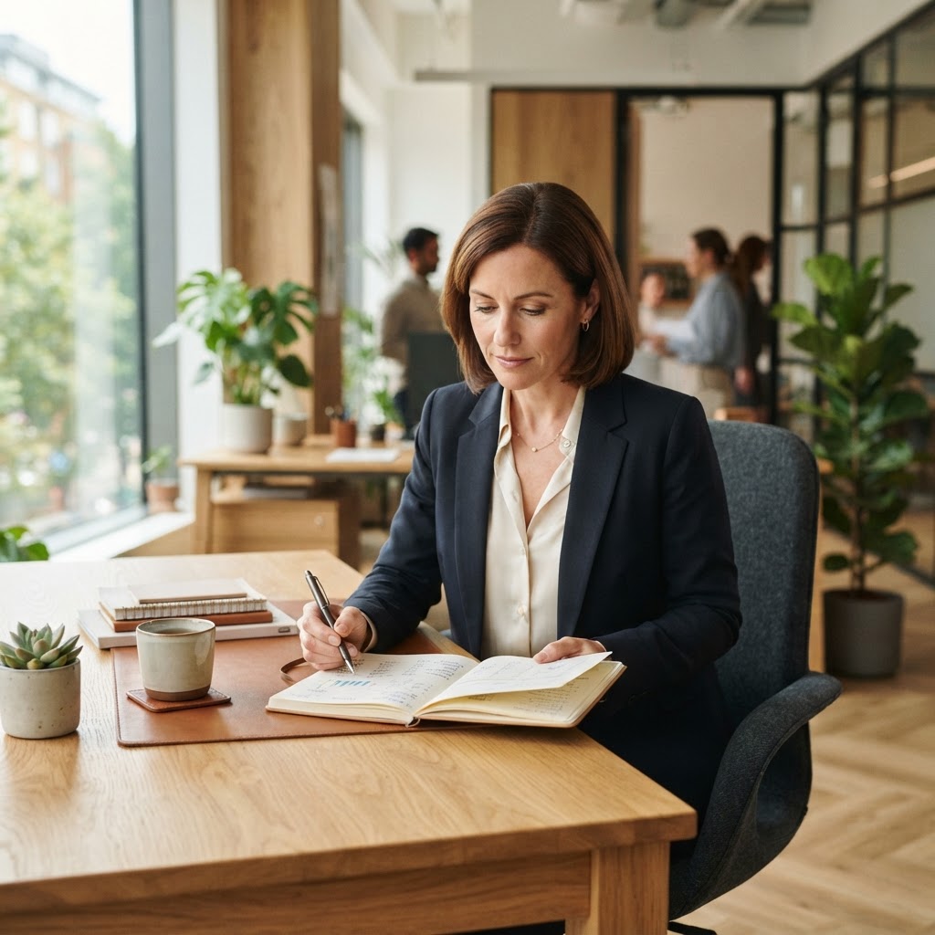 HR manager planning company budget at a desk