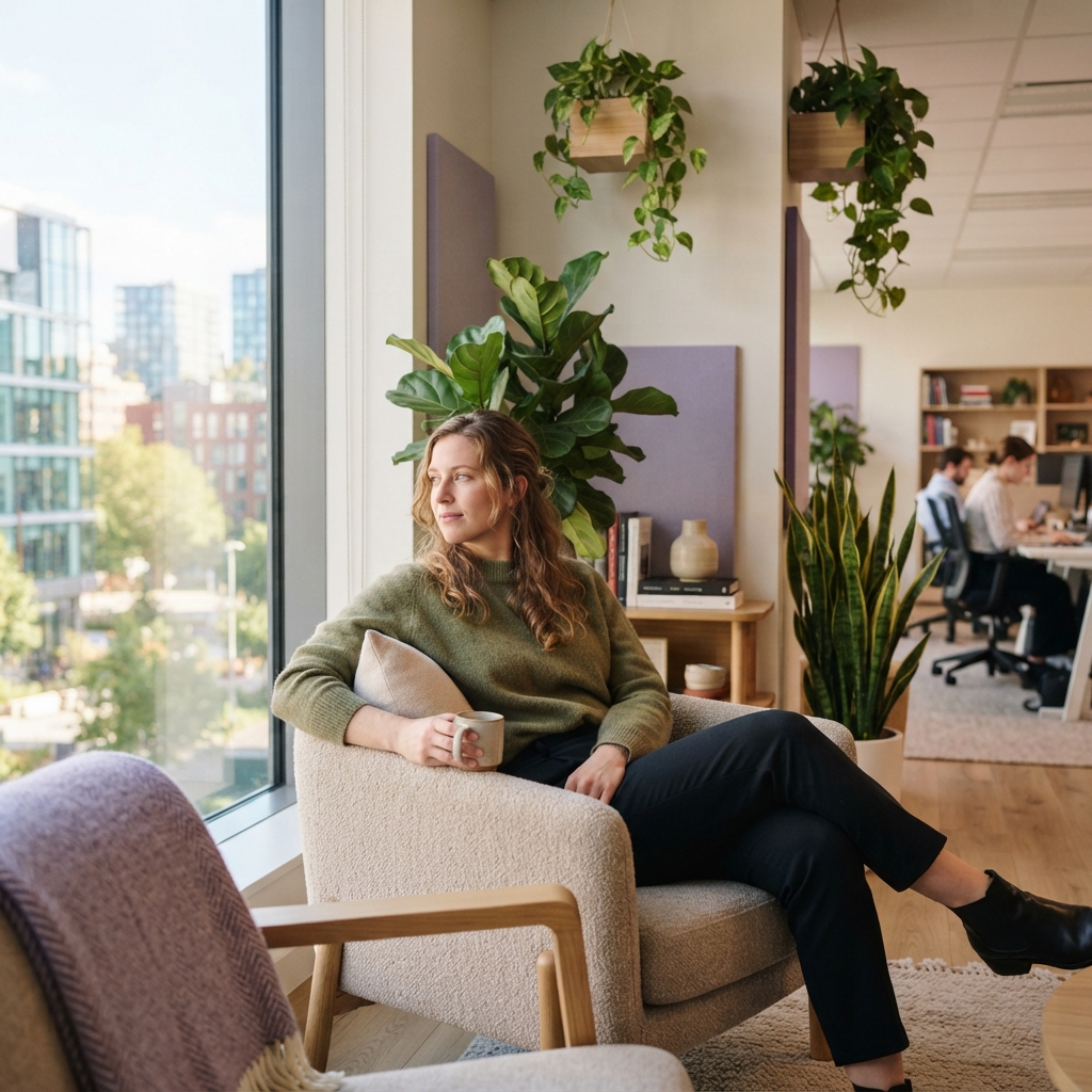 Employee resting in a calm office space