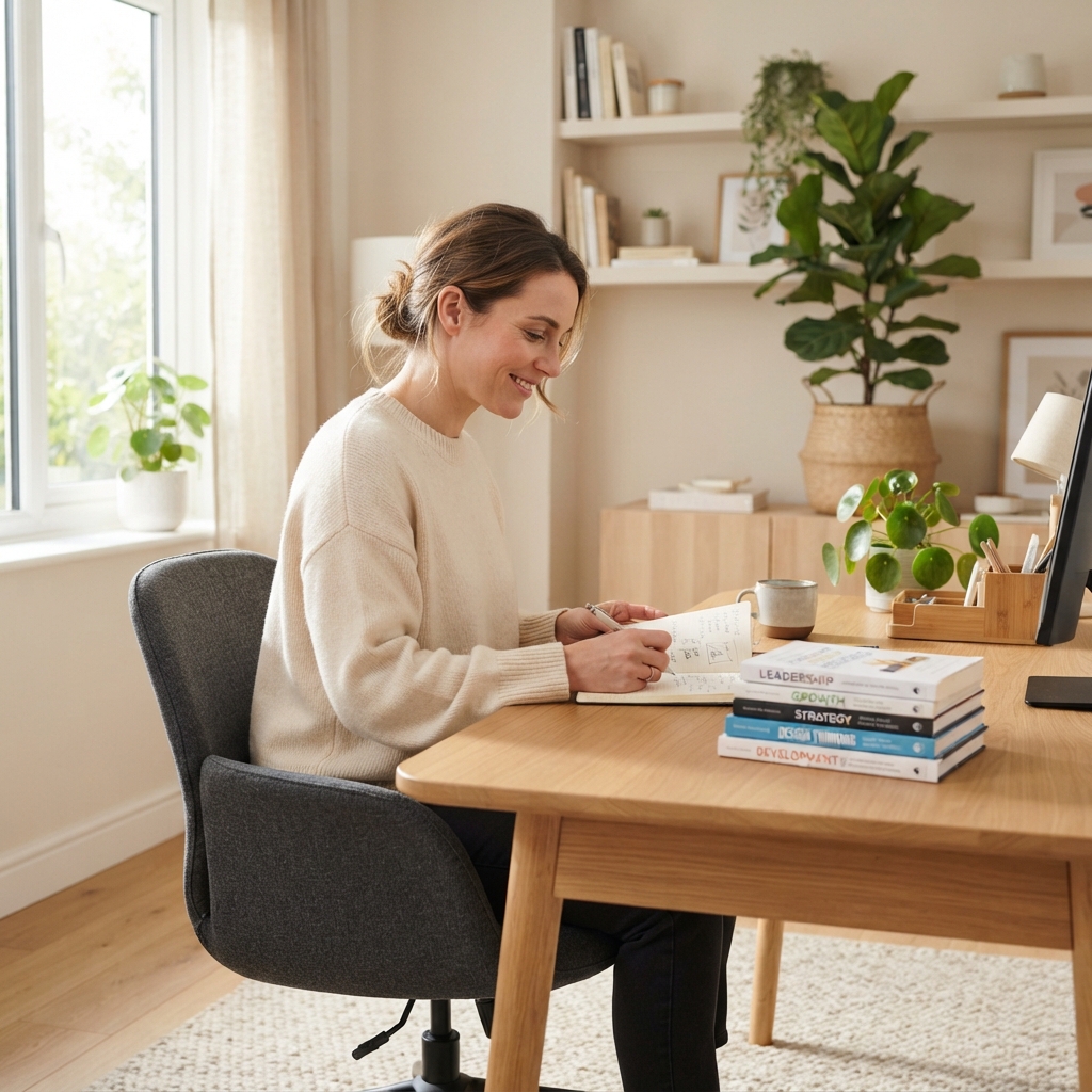 Person studying in a comfortable home office setting
