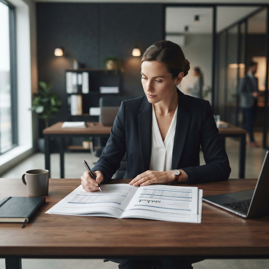 Professional analyst reviewing an audit-ready compliance report