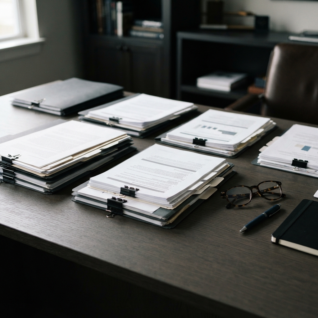 Detailed close up of neatly organized physical audit documents