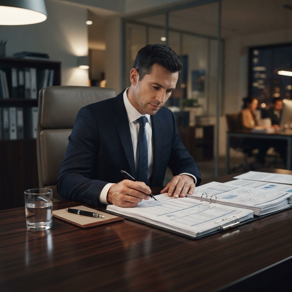 A knowledge professional reviewing complex research documents
