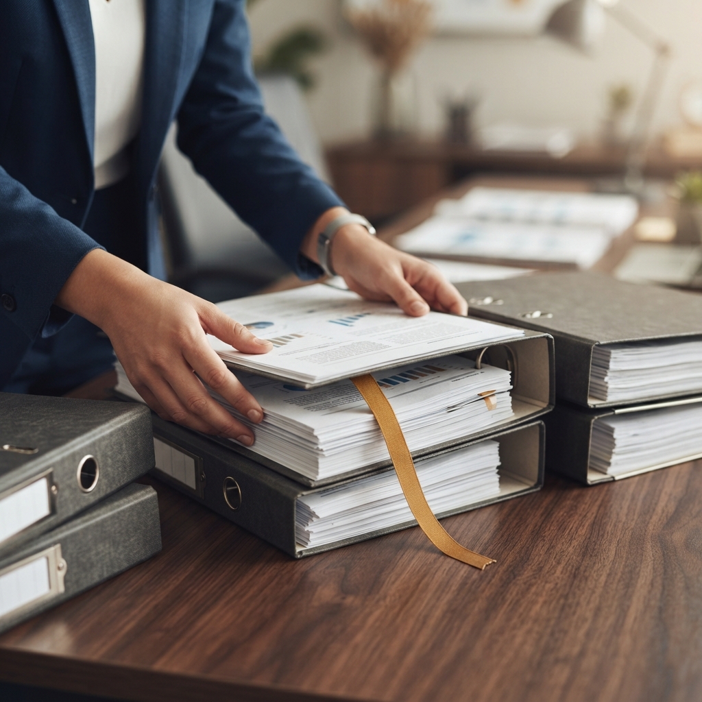 Close up of an organized audit report binder
