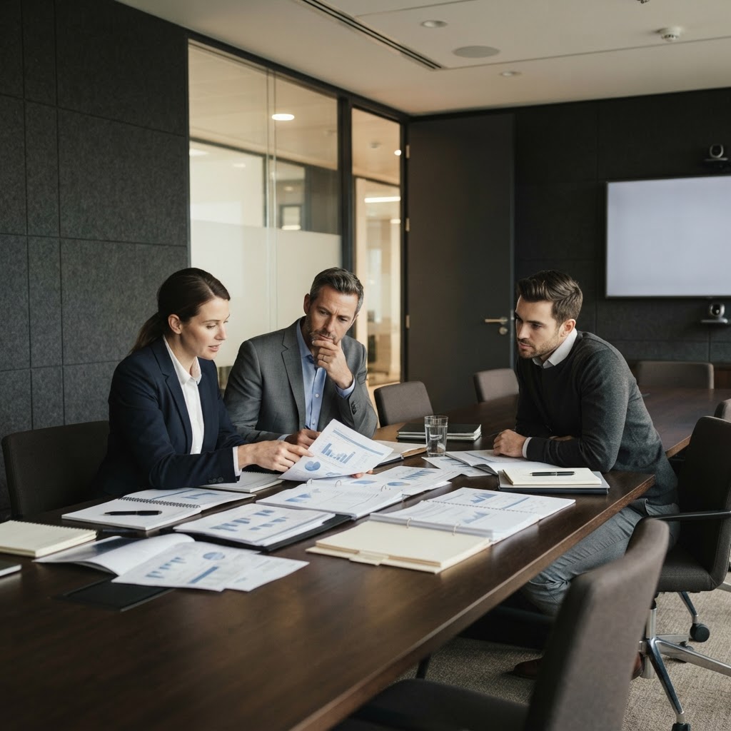 Risk operations team conducting a formal document review