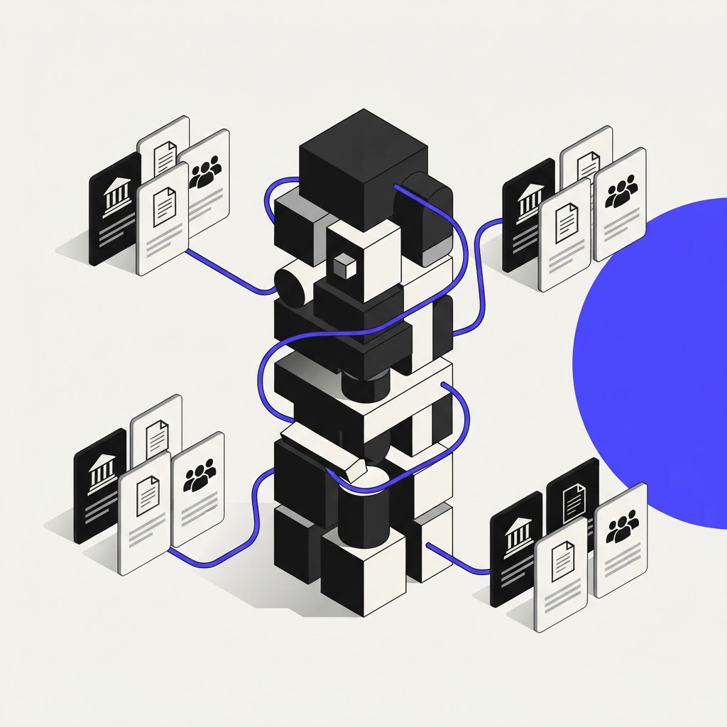 A geometric totem structure symbolizing traceable and auditable compliance reporting.