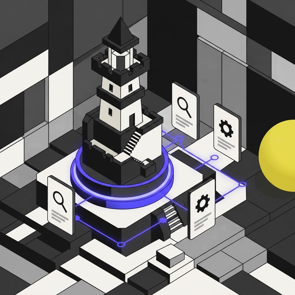 A geometric lighthouse icon symbolizing continuous monitoring in compliance