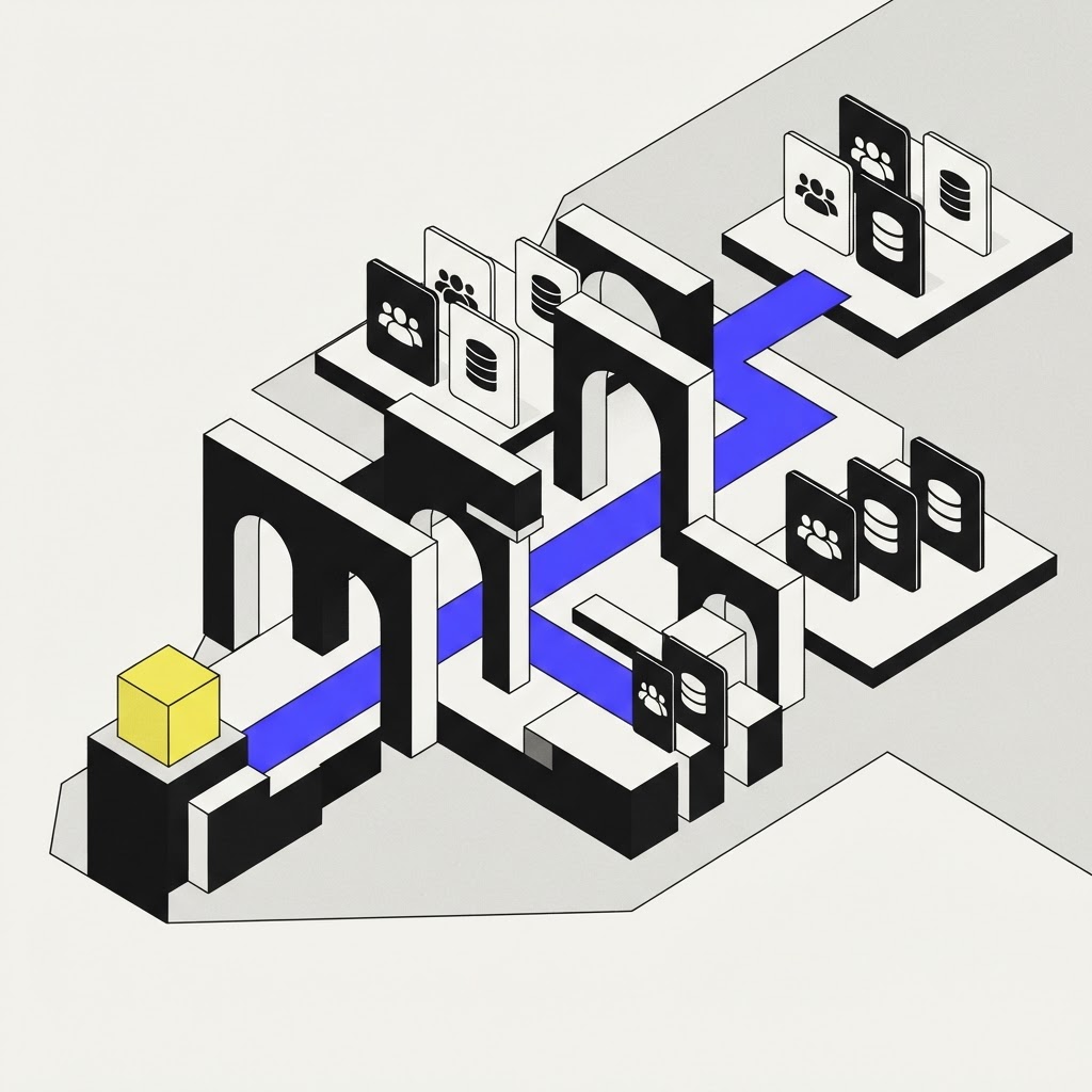 An architectural gateway icon representing automated institutional onboarding processes