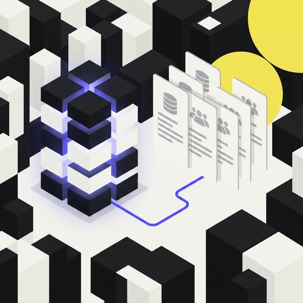 Isometric illustration of data node clusters representing persistent AI memory