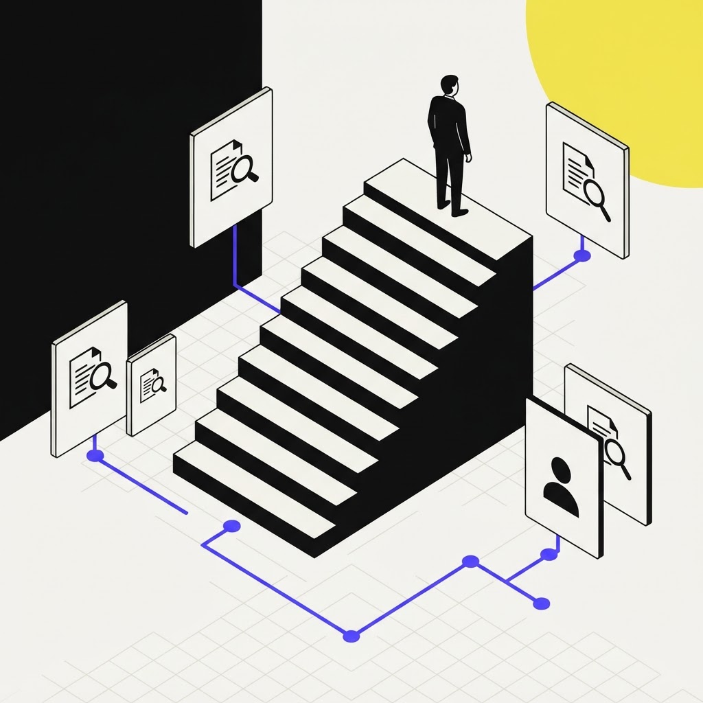Human silhouette on stairs representing audit-ready compliance progression