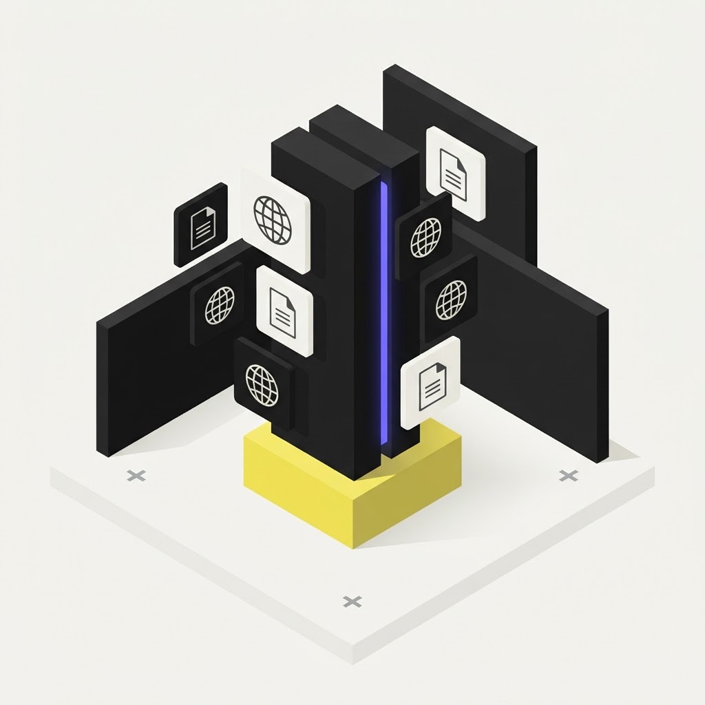 Isometric illustration of an audit trail monolith