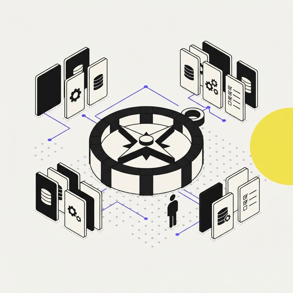 Isometric vector illustration of a regulatory compass and compliance documentation