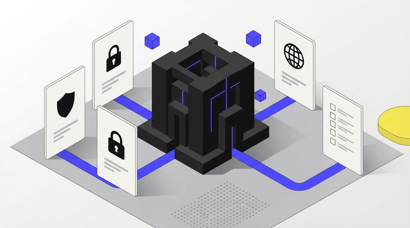 Isometric architectural security hub illustrating private AI data governance