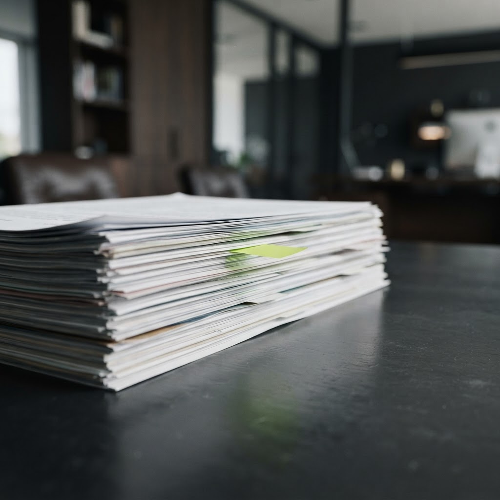 Close up of an index tab on a stack of documents