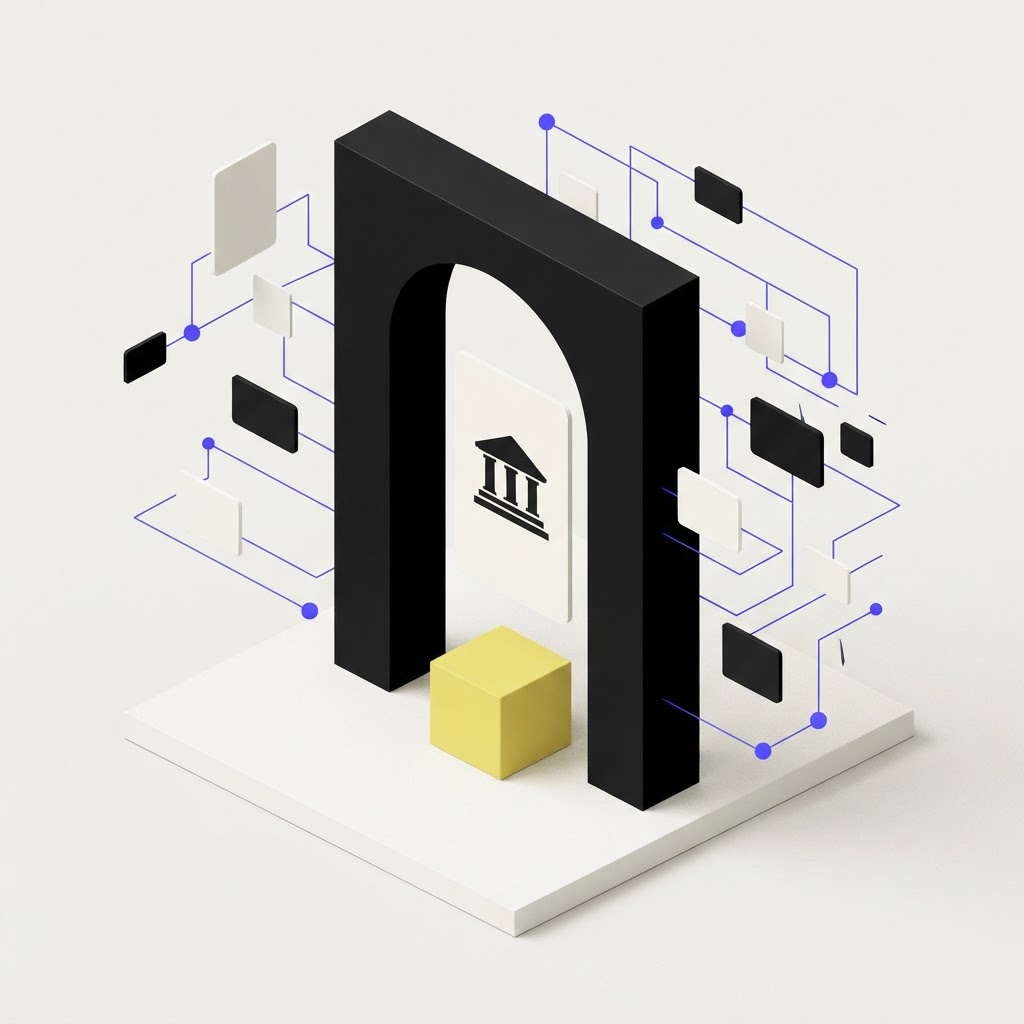 Isometric illustration of a coordinated system portal