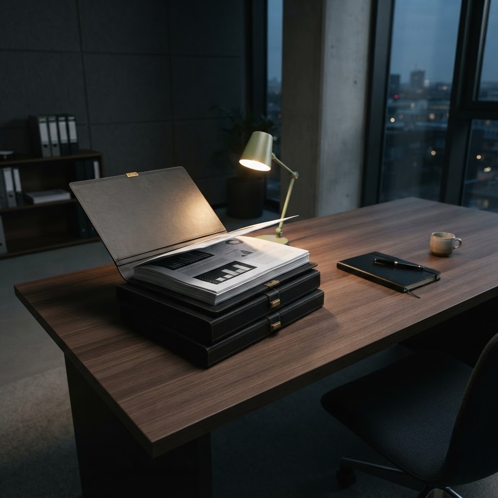 Dossiers arranged on a clean professional desk