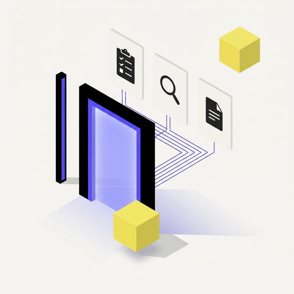 Architectural gate icon representing auditability and compliance thresholds