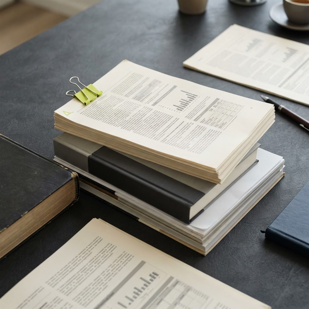 Organized compliance documents with a green binder clip