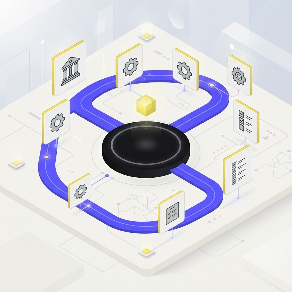 Isometric circular hub representing continuous compliance monitoring