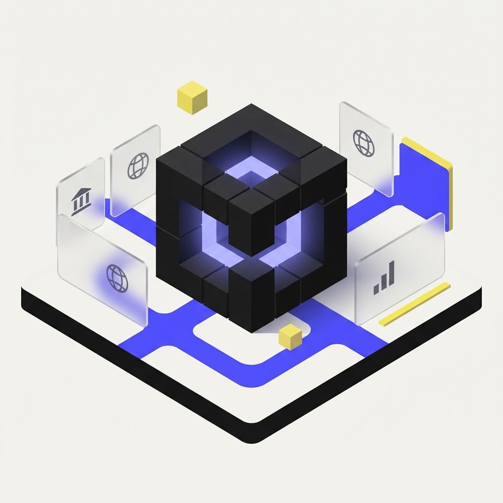 Isometric cube representing a filter for complex market information