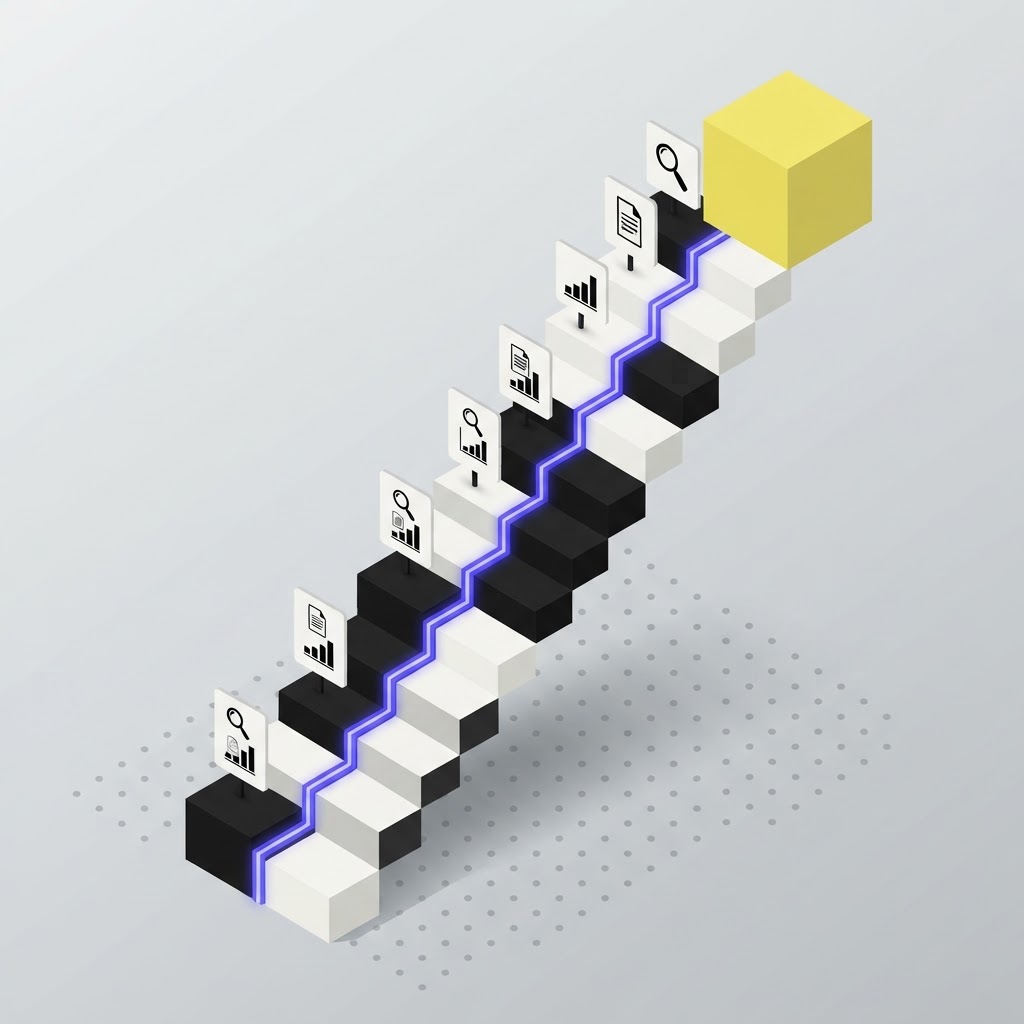 A staggered staircase structure representing a clear reporting process