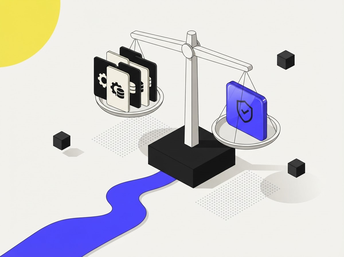 A balanced scale representing the build versus buy decision for AI