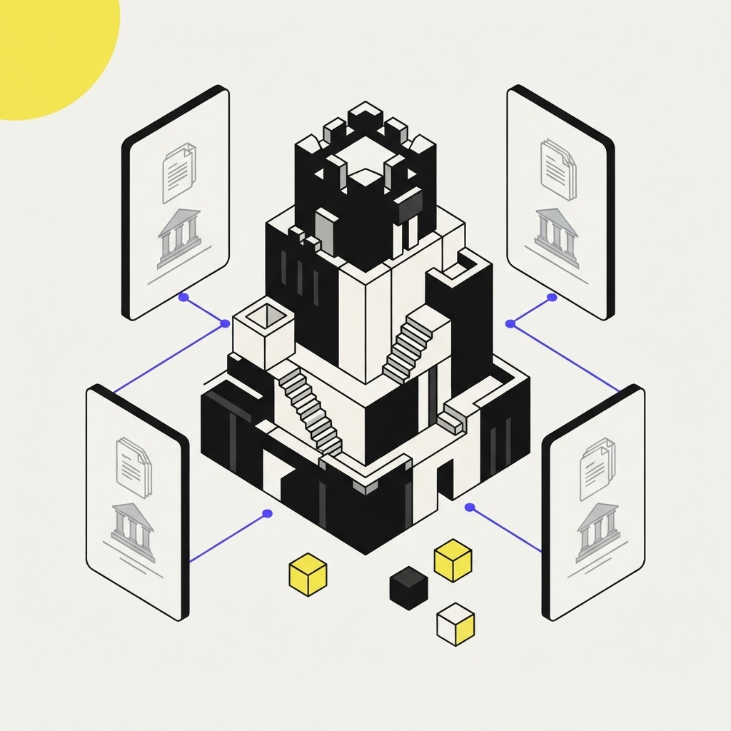 Archival tower illustration representing auditable AI research trails