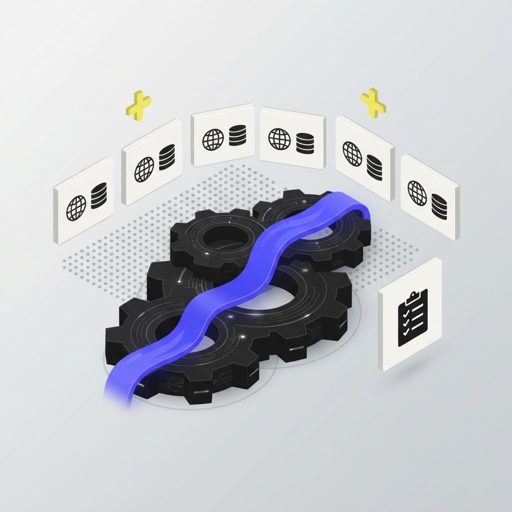 Interlocking gears illustration representing continuous AI monitoring workflows
