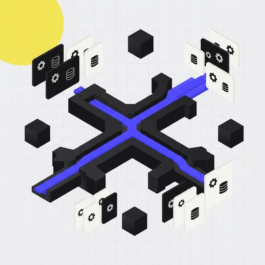Isometric branching network illustrating event triggered monitoring loops