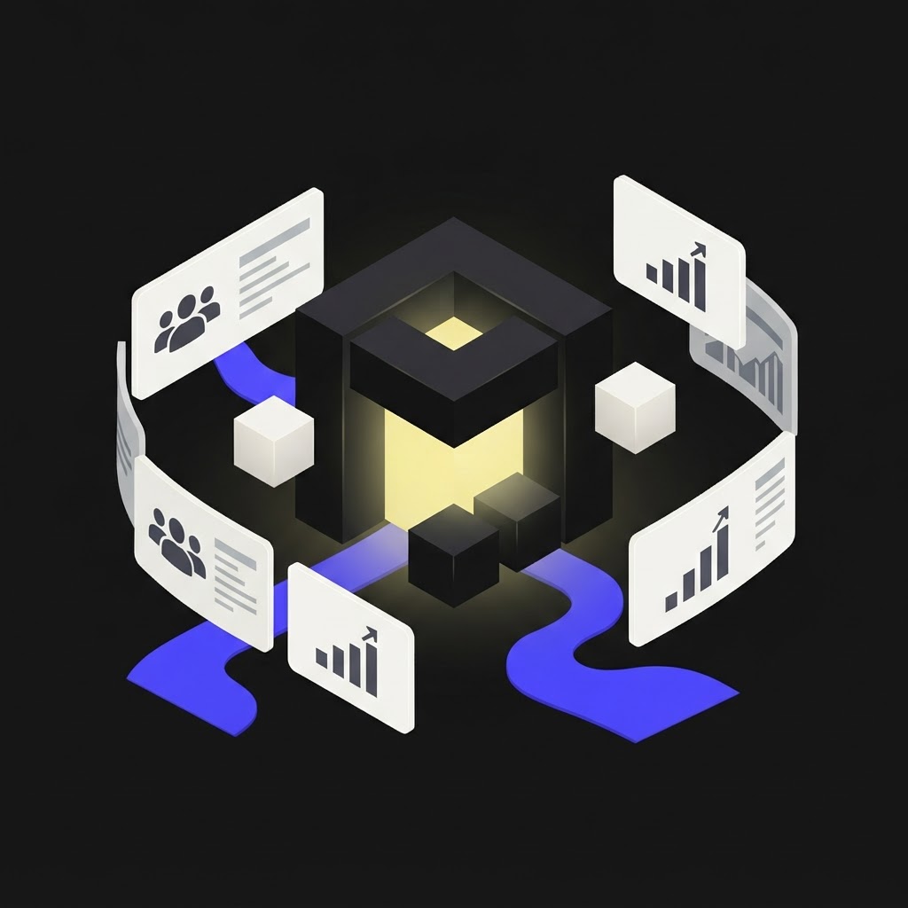 Isometric portal structure visualizing the transition from static reports to live signals