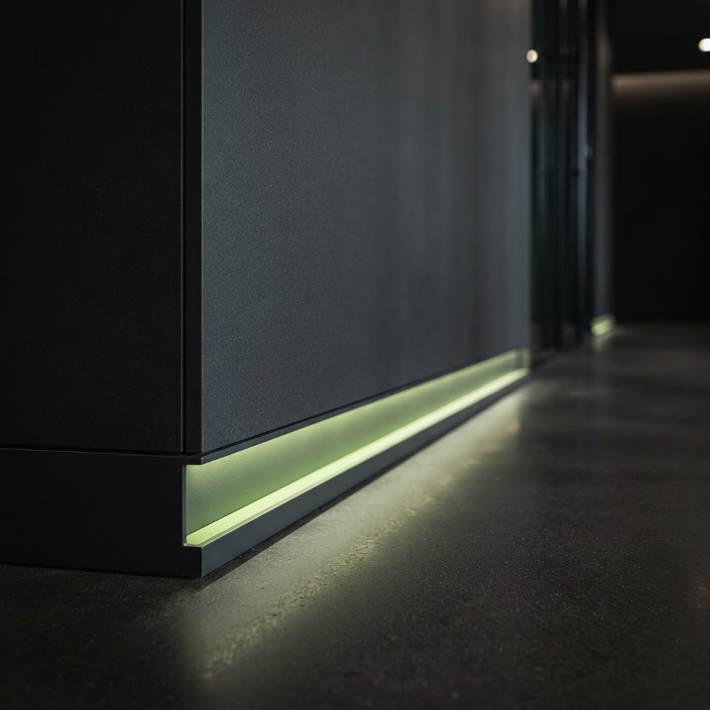 Detailed architectural view with lime green lighting accent