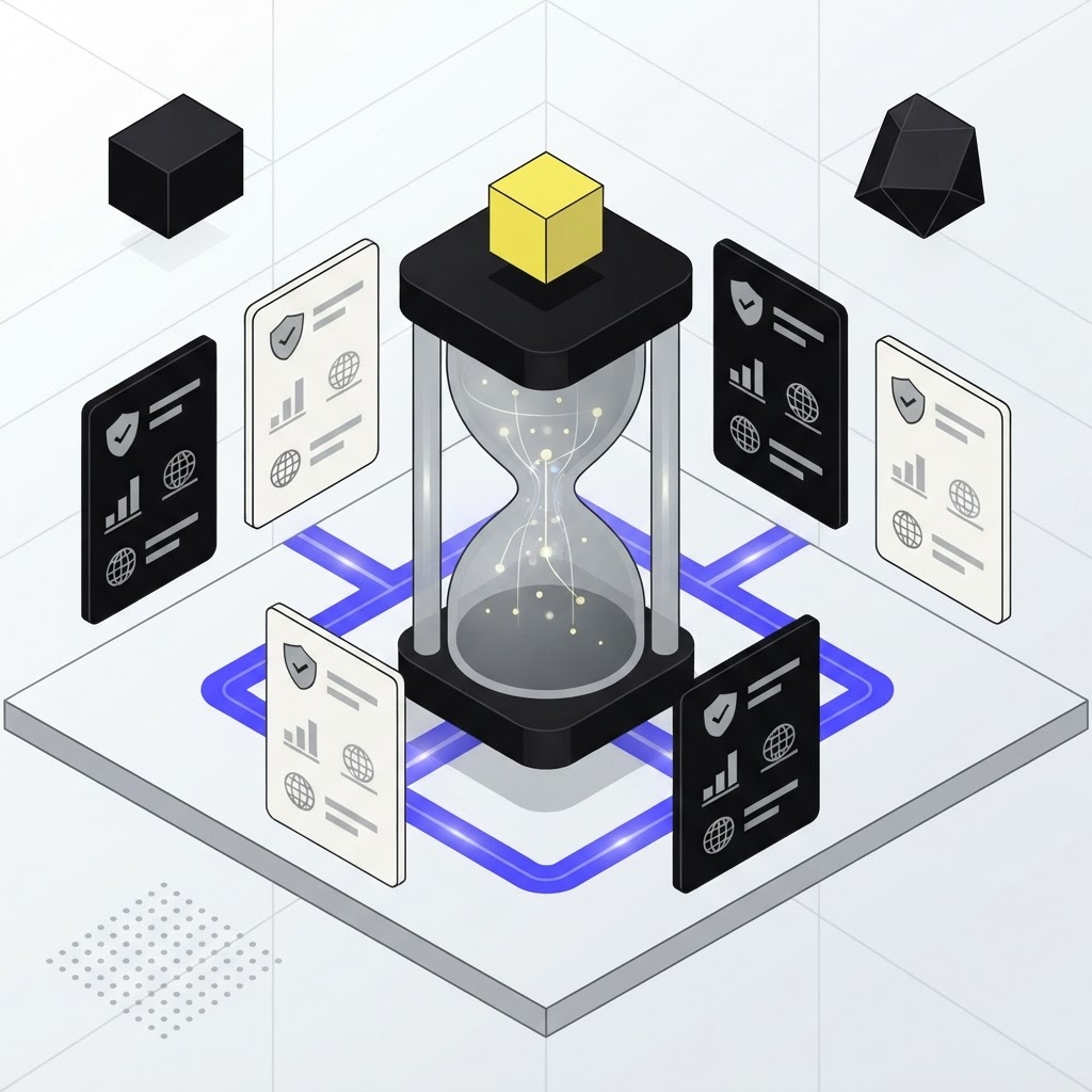Hourglass hero object representing research workflow efficiency