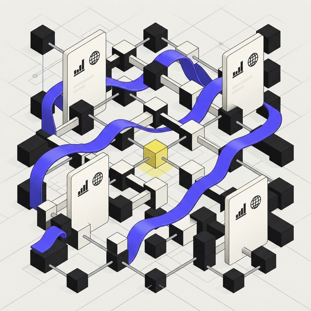 A geometric grid structure showing benchmark node connections