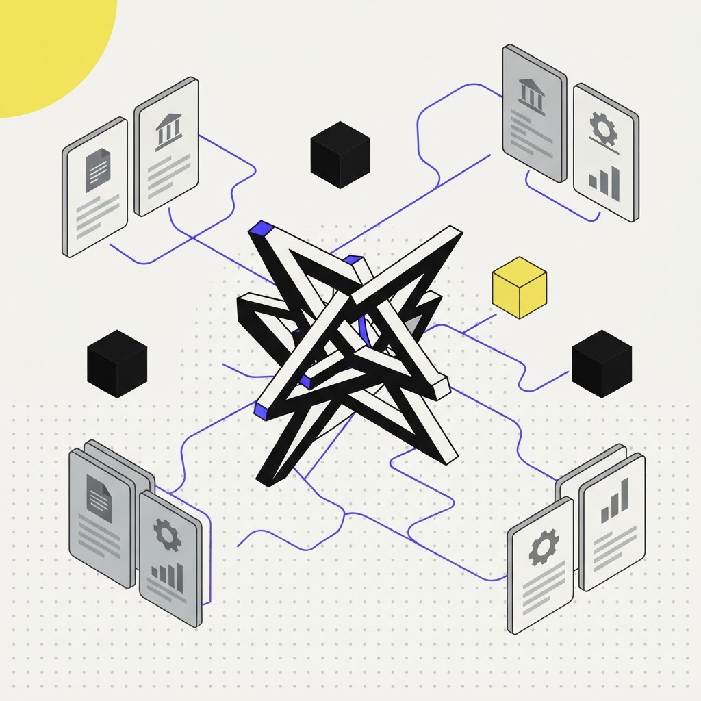 Isometric network diagram showing continuous due diligence monitoring