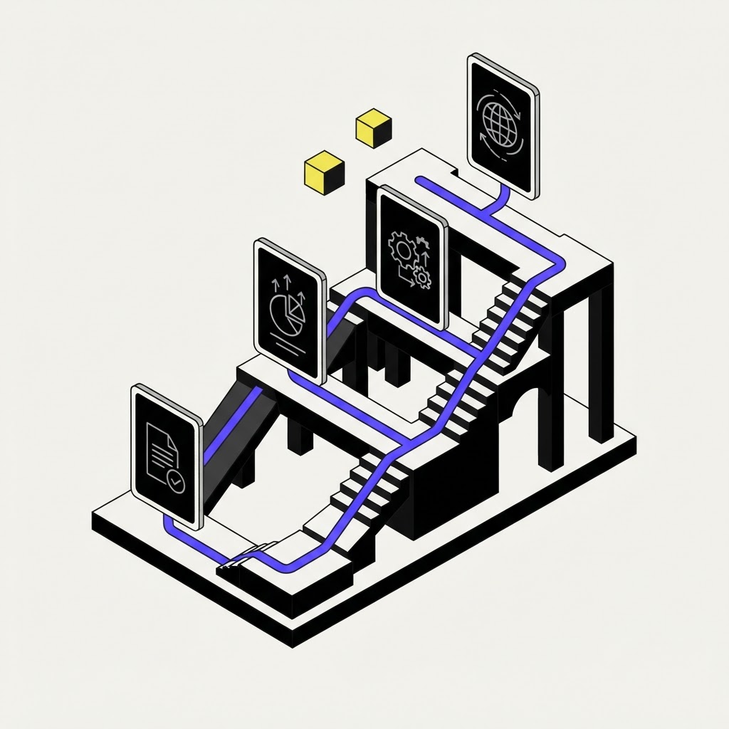 Isometric 3D illustration of a workflow bridge