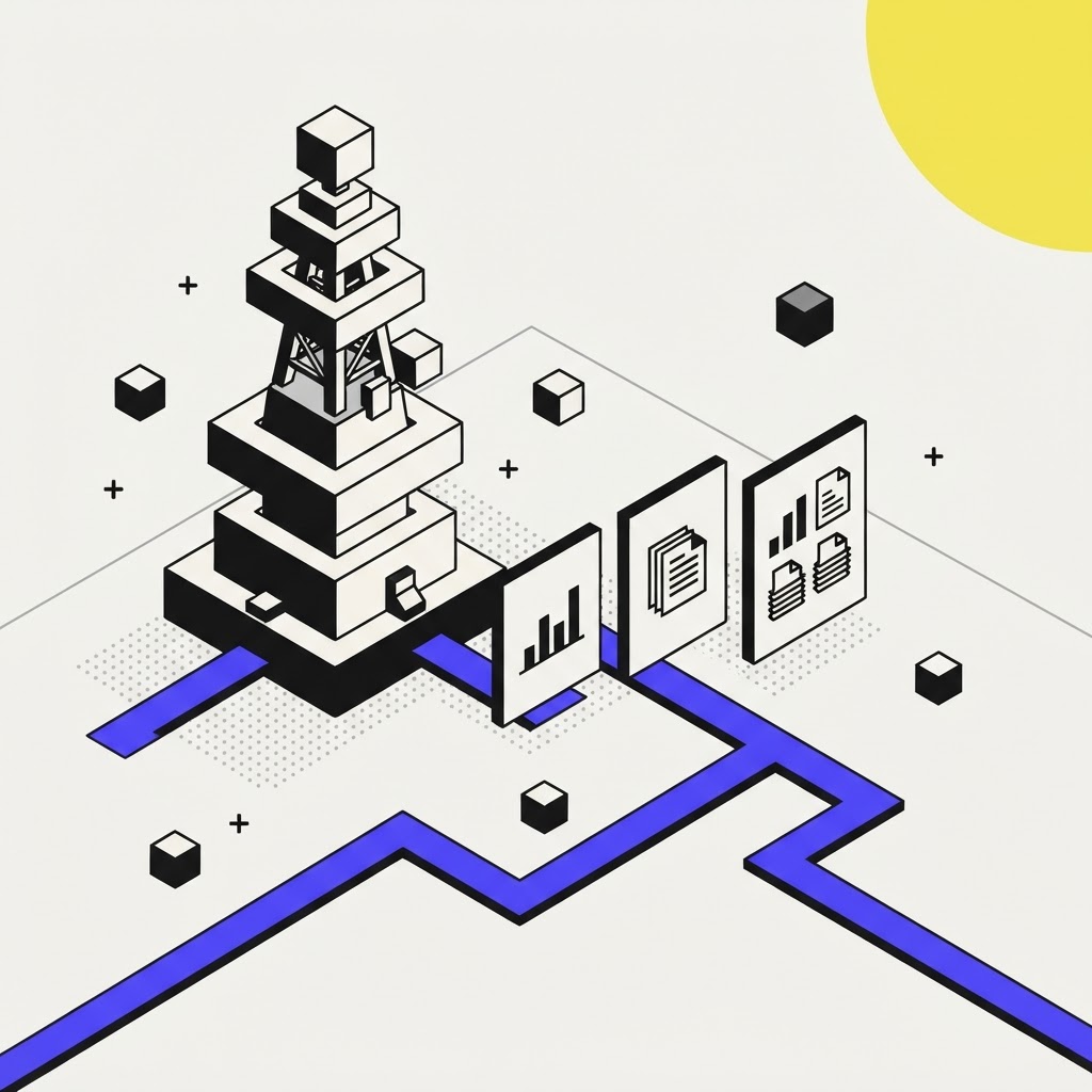 An isometric tower icon representing the broadcast and digest of constant regulatory material fact notices