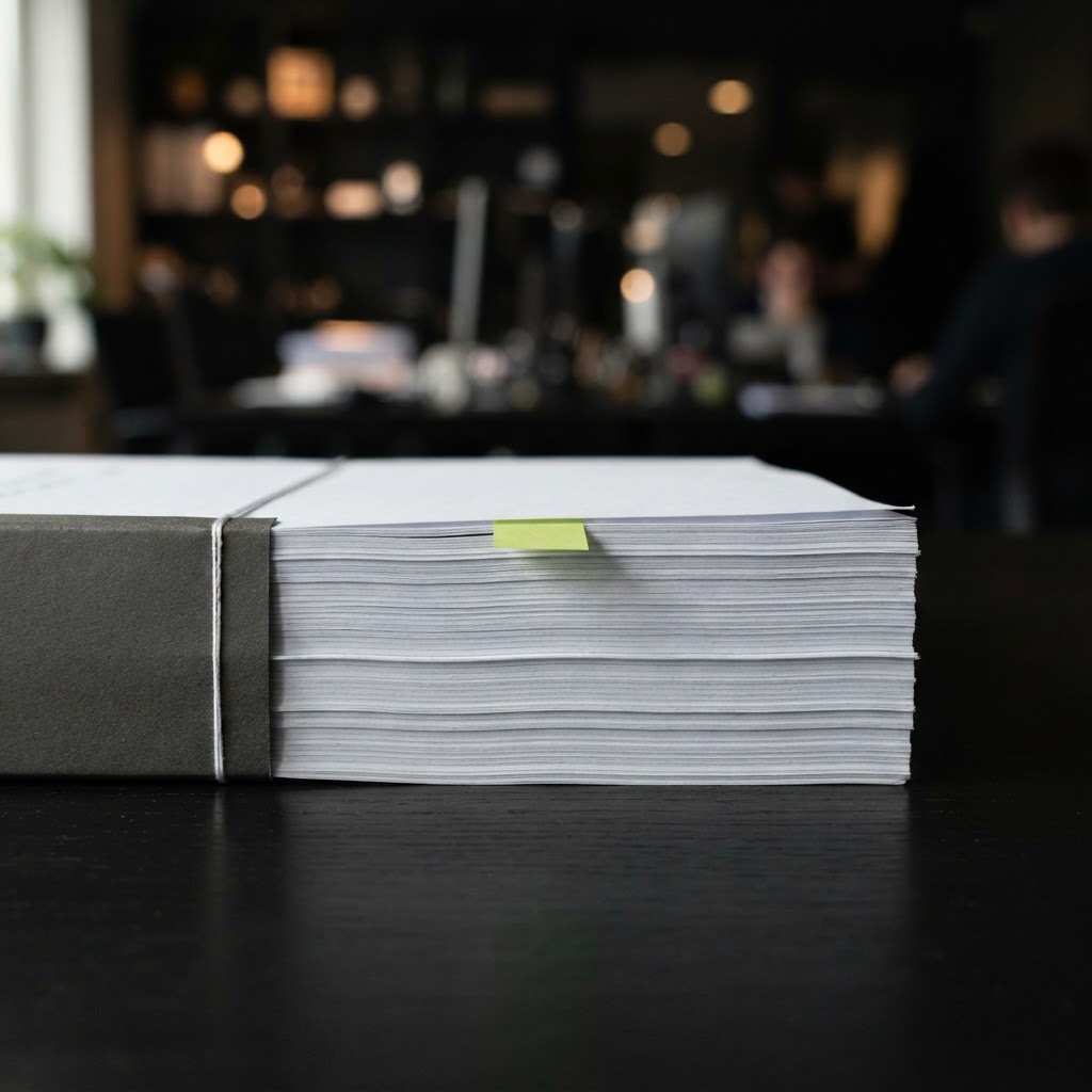 Close-up detail of marked compliance files