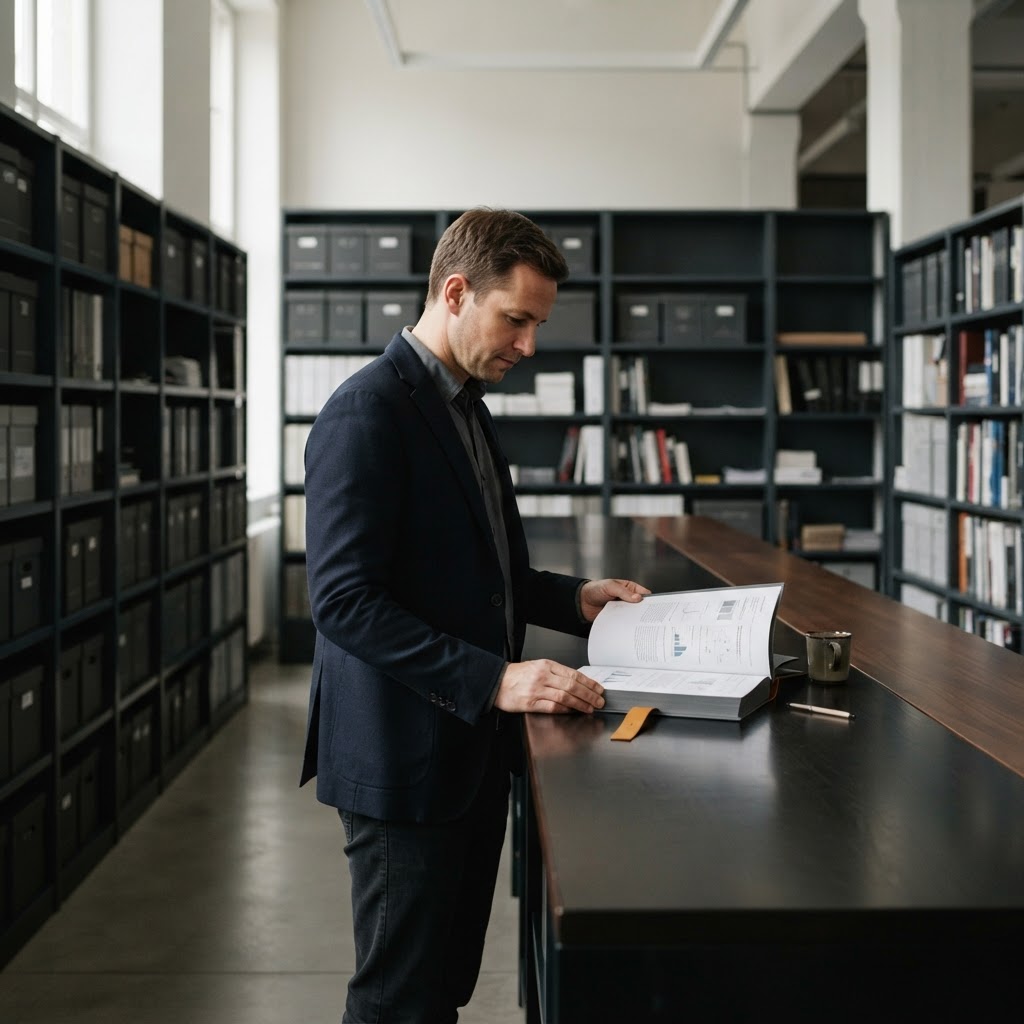 Professional reviewing a bound compliance report