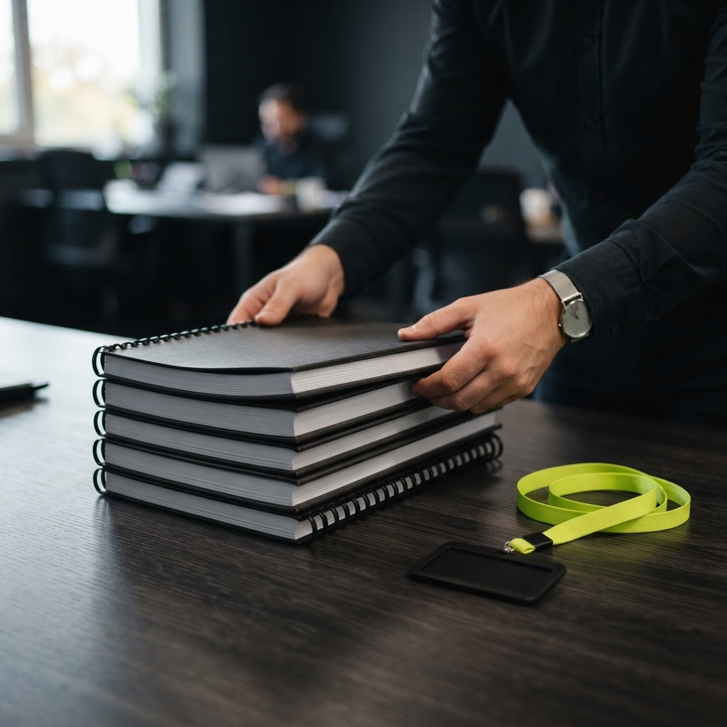 Hands organizing professional reports on a desk
