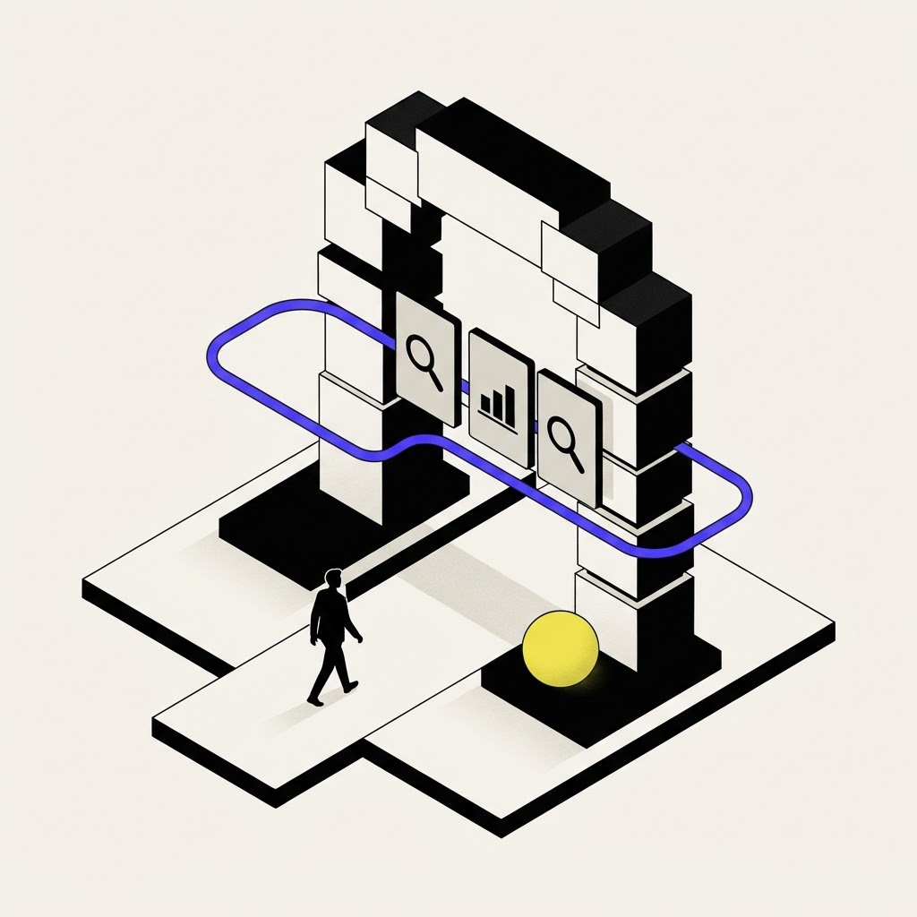 Isometric archway representing professional research evaluation