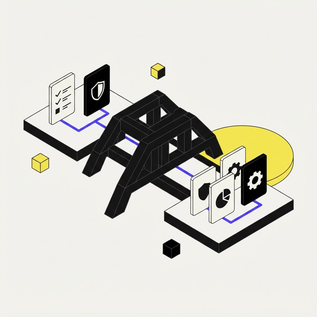An isometric bridge structure representing the functional gap in compliance AI