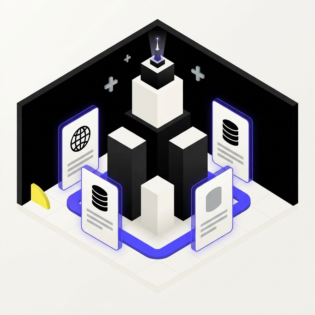 Isometric 3D illustration representing continuous AI research monitoring