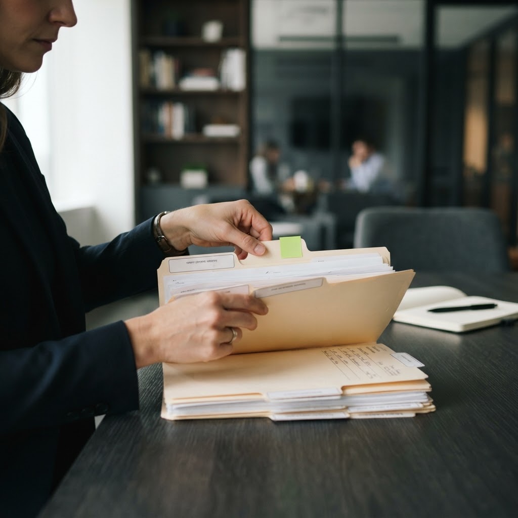 Compliance professional organizing audit ready files