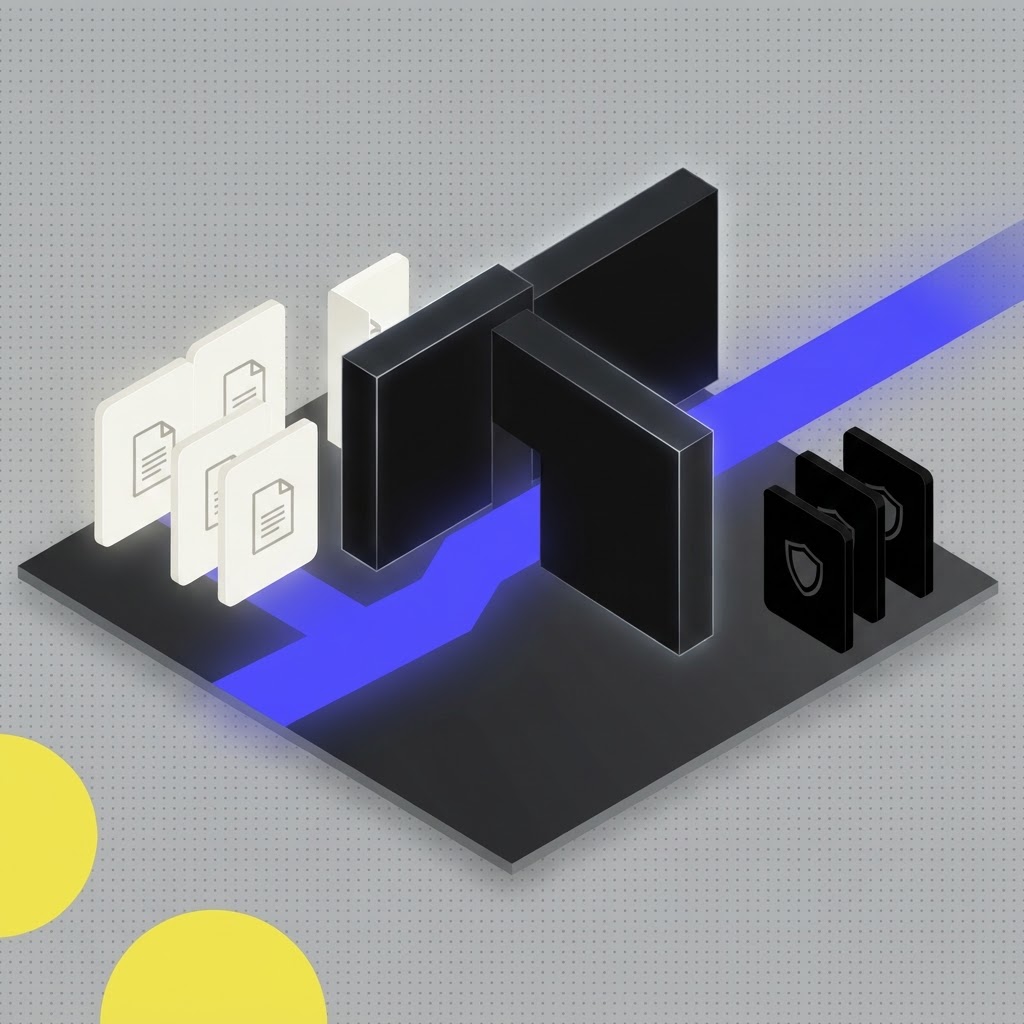 Isometric illustration showing a split between standard research and auditable compliance