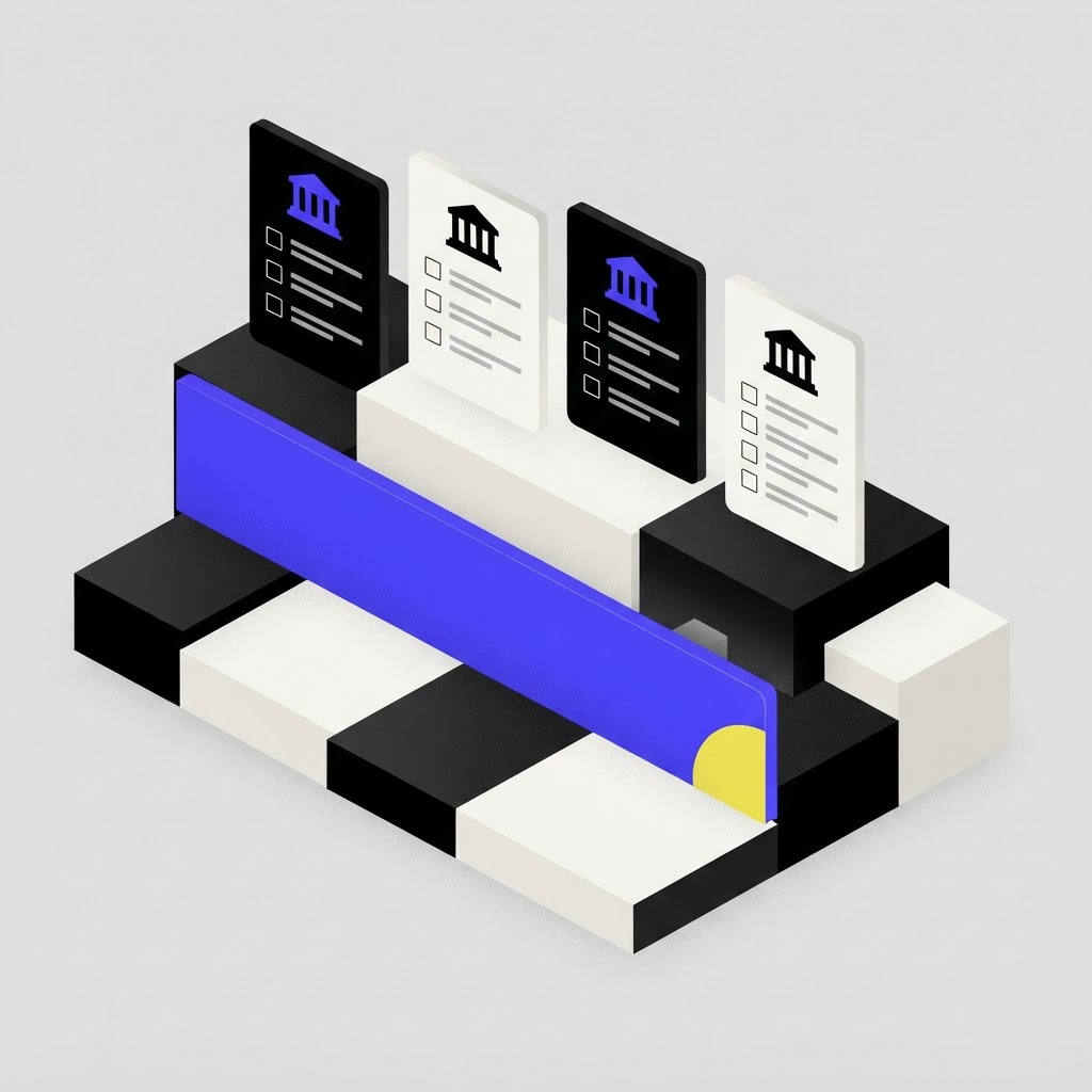 Stepped dais structure representing AI evaluation and data security