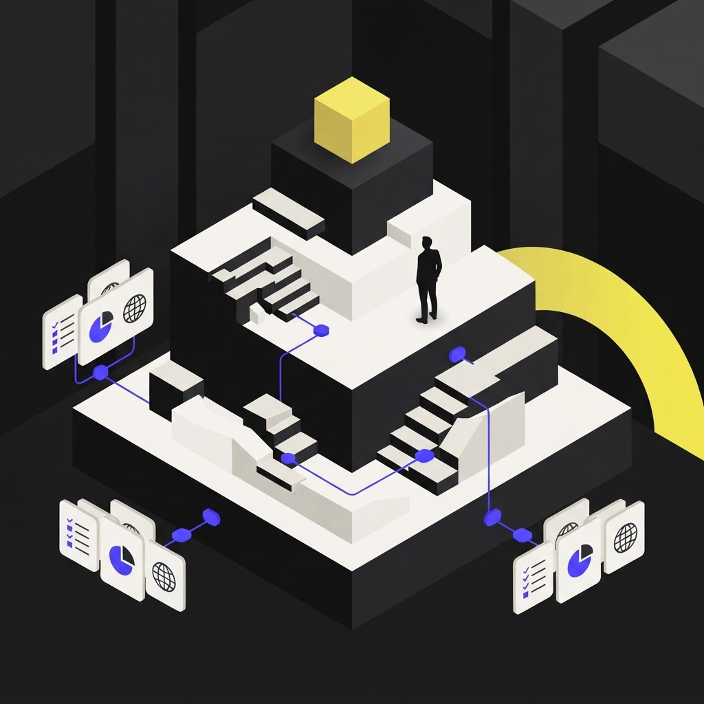 Isometric platform foundation representing the criteria for evaluating contract review platforms