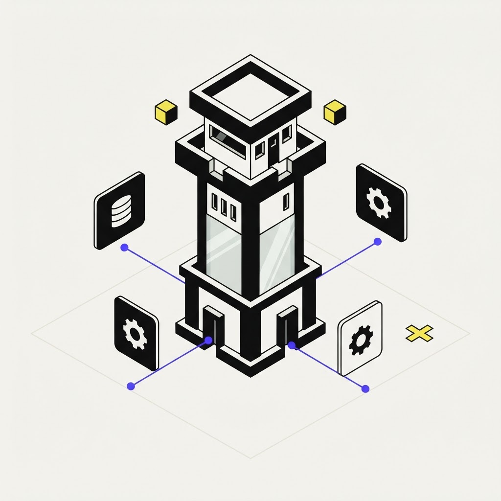 Isometric tower representing continuous monitoring and research
