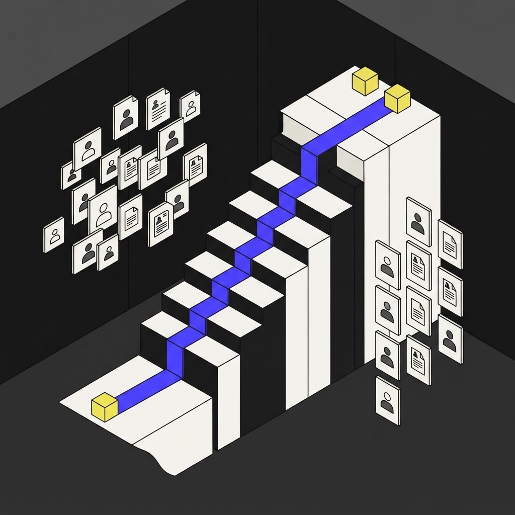 A tiered bridge structure showing the process of consolidating business profiles